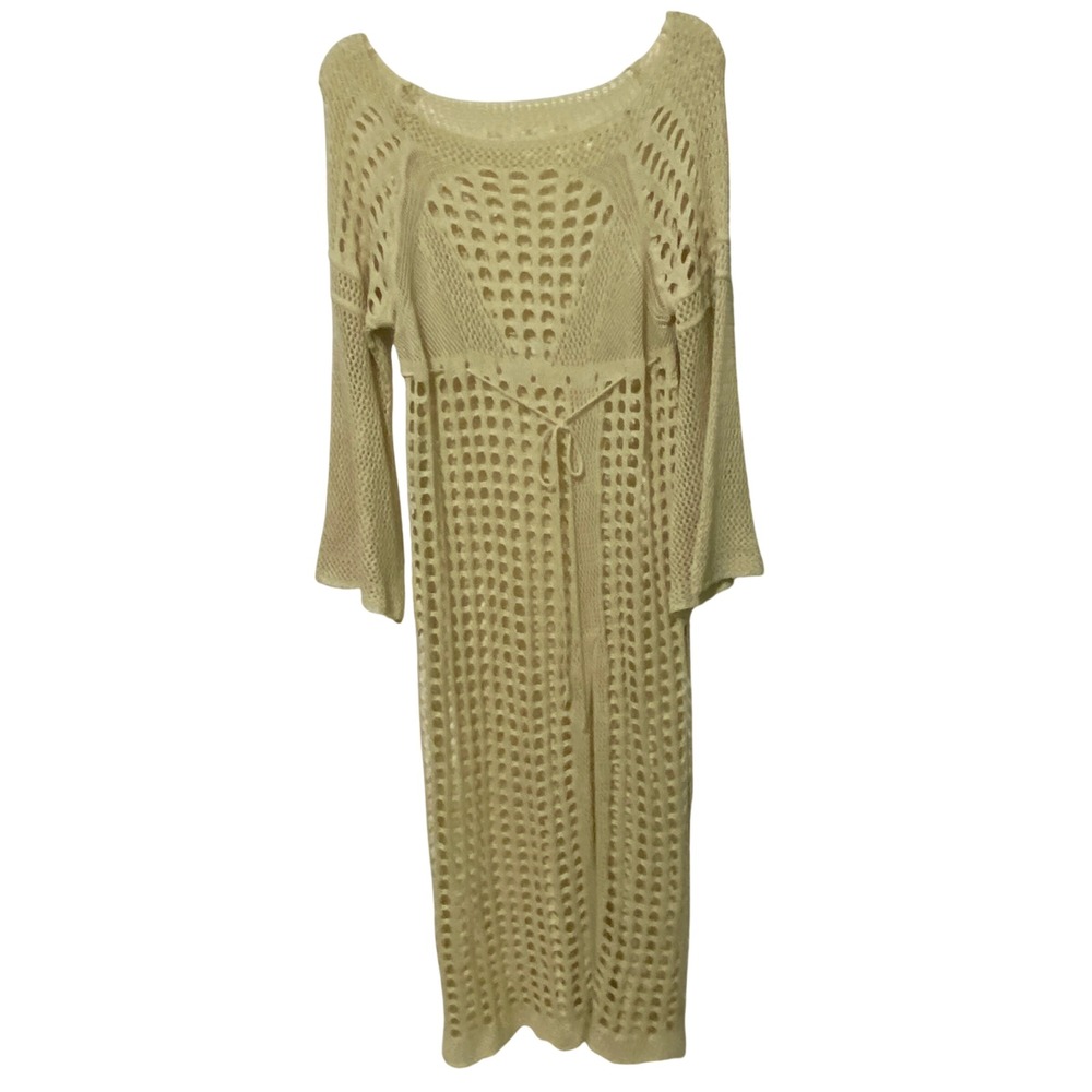 Boho Angel Sleeve Crochet‎ Dress Swim Cover Up OS Neutrals Beachy Cruise Travel